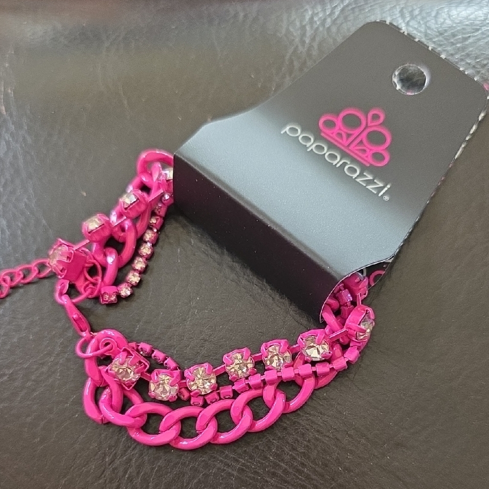 paparazzi Vibrant Pink Multi-Chain Rhinestone Bracelet